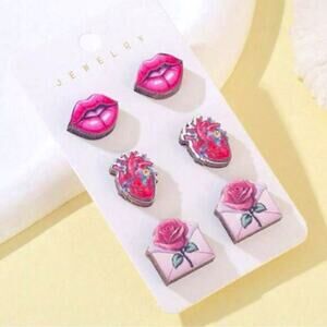 Kawaii Romantica Valentine’s Lips Heart Handmade Stud Earrings